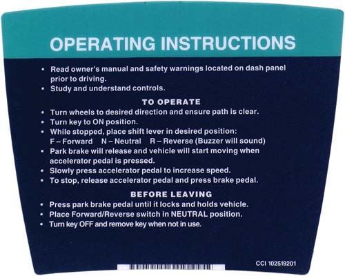 Picture of DECAL, OPERATING INSTRUCTIONS