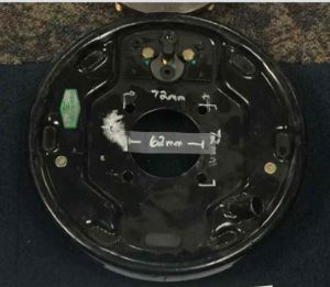 Picture of StarEV OEM 2BP029 REAR Passenger (62mm hole) Backing Plate Assy for U-Series, Deluxe Bus (old auto or manual trans)